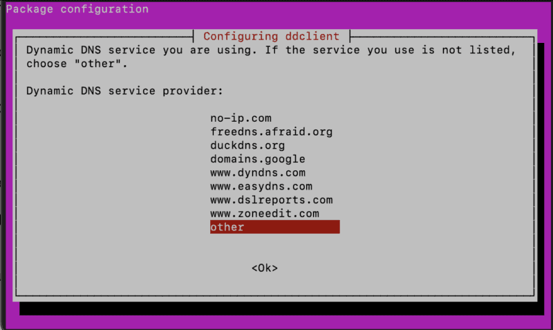 Postup pro připojení přes DDclient pomocí konfigurace Dynamic DNS service provider: Other