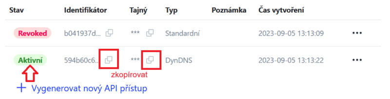 Náhled na stav aktivace DynDNS ve Webadminu