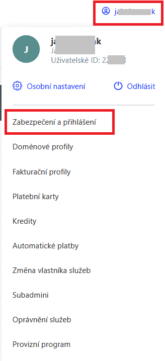 Postup, kde v menu najít sekci se Zabezpečením a přihlašováním pro aktivaci DynDNS