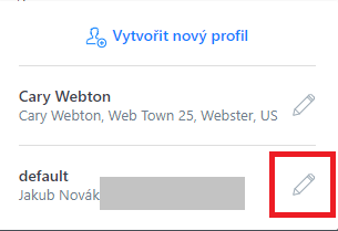 Úprava fakturačních údajů ve WebAdminu nebo vytvoření nového profilu