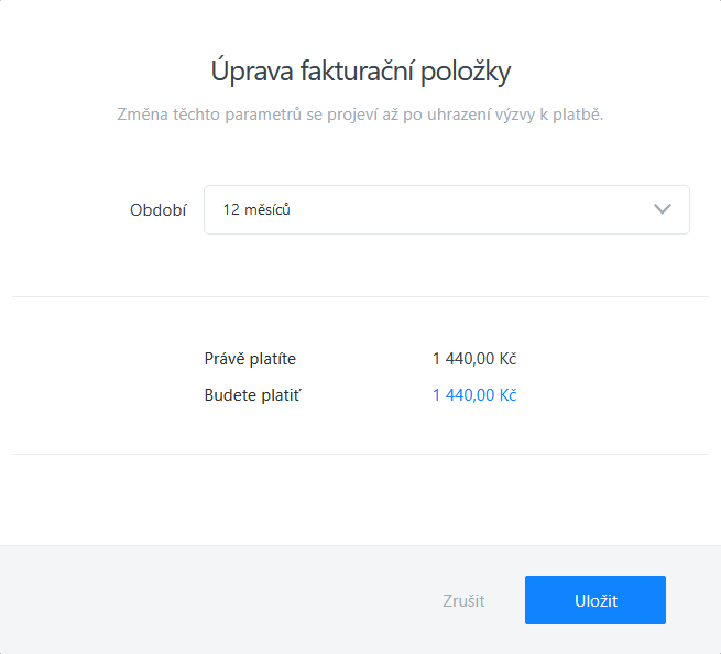 Návod na změnu období při výzvě k platbě - úprava fakturační položky