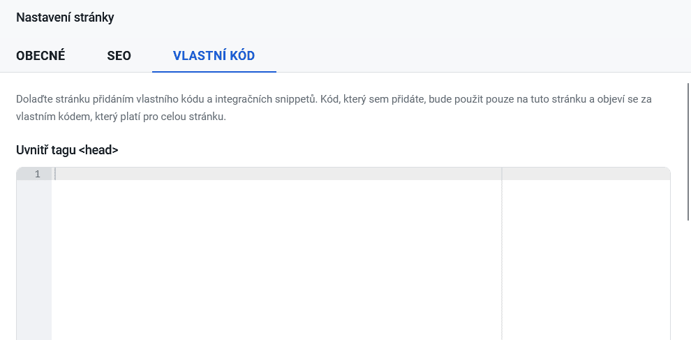 Návod na otevření okna s možností zadání vlastního kódu pro úpravu stránky