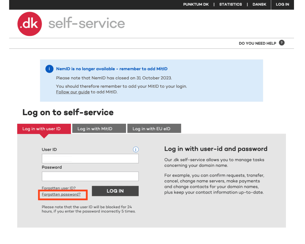 Návod na změnu hesla při změně nameserverů u .DK domén