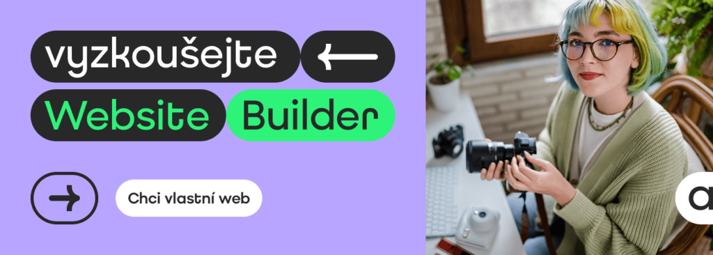Banner vyzkoušejte website builder, který vede na více informací i produktu.