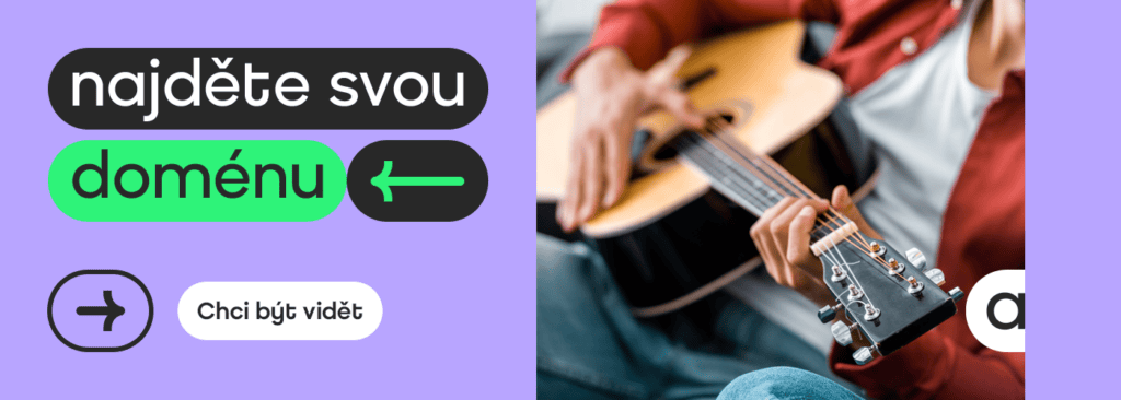 Banner s nápisem Najděte svou doménu vedoucí po prokliku na nákup domény