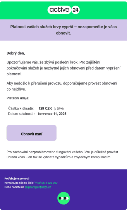 Příklady phishingu mířeného proti zákazníkům Active24