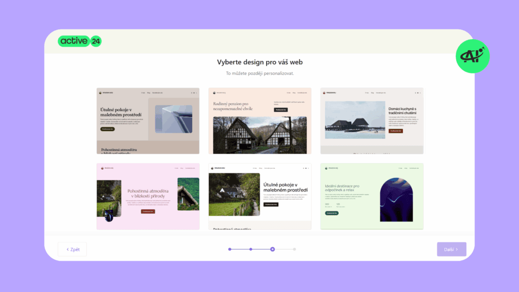 Náhled rozhraní výberu designu pro váš web který navrhne AI na základě promptu. 