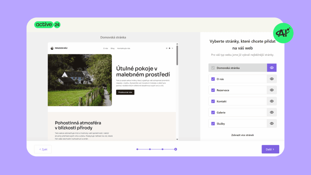 Náhled rozhraní editace designu pro váš web který navrhla AI na základě promptu. 